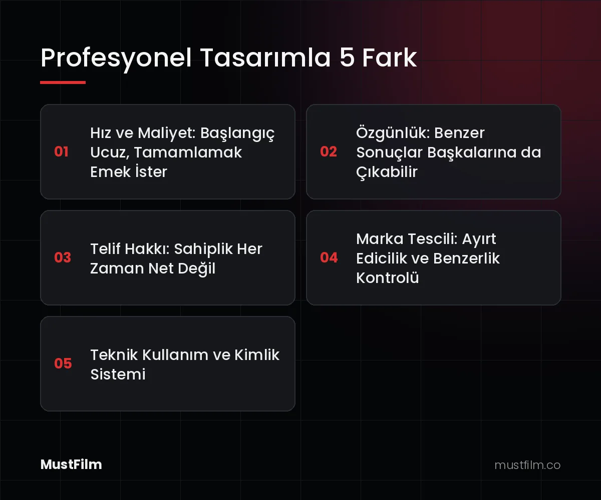 Profesyonel Tasarımla 5 Fark (yapay zeka logo tasarımı)
