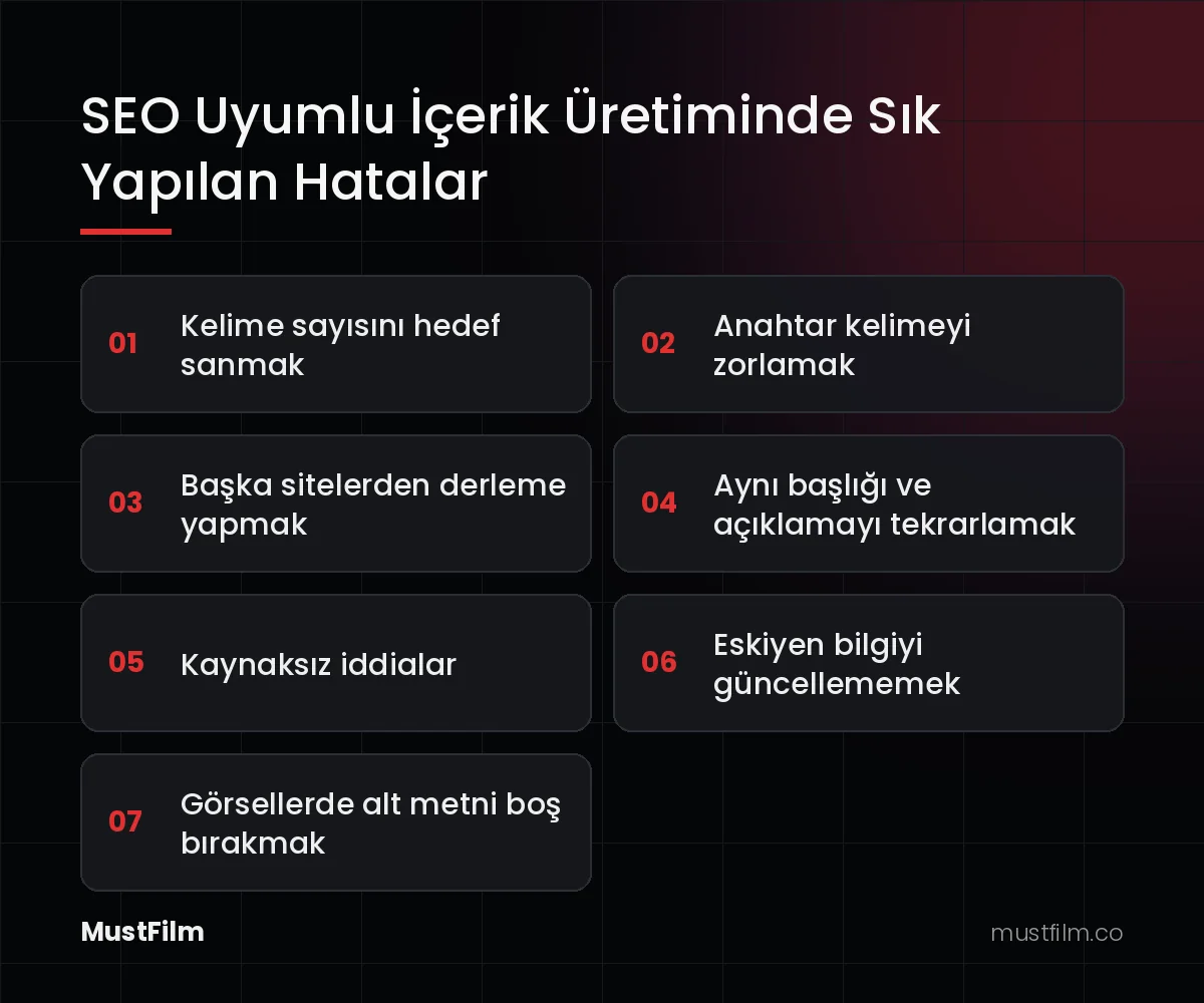 SEO Uyumlu İçerik Üretiminde Sık Yapılan Hatalar (seo uyumlu içerik nedir)